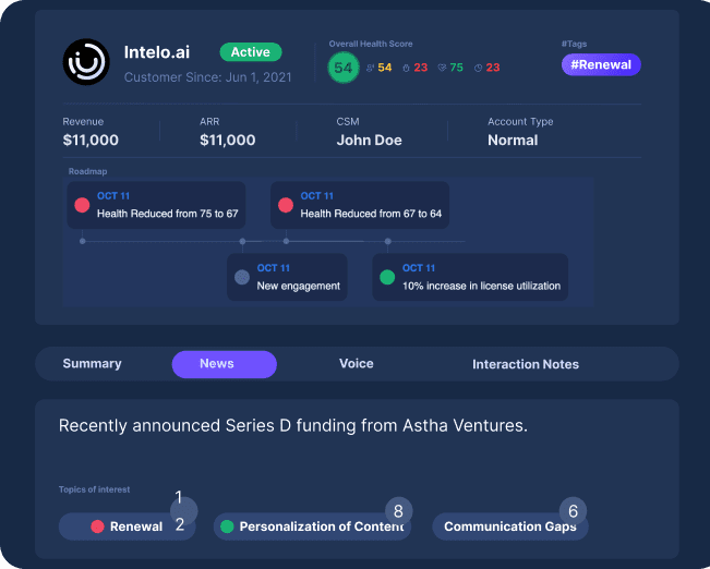 Dashboard Visualization - Customer Success AI -360 customer view